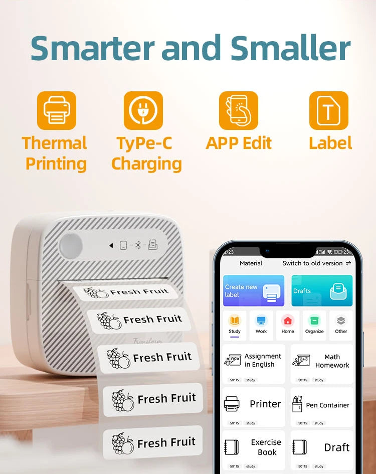 Impresora Portátil Bluetooth  Etiquetas y Fotos sin Tinta