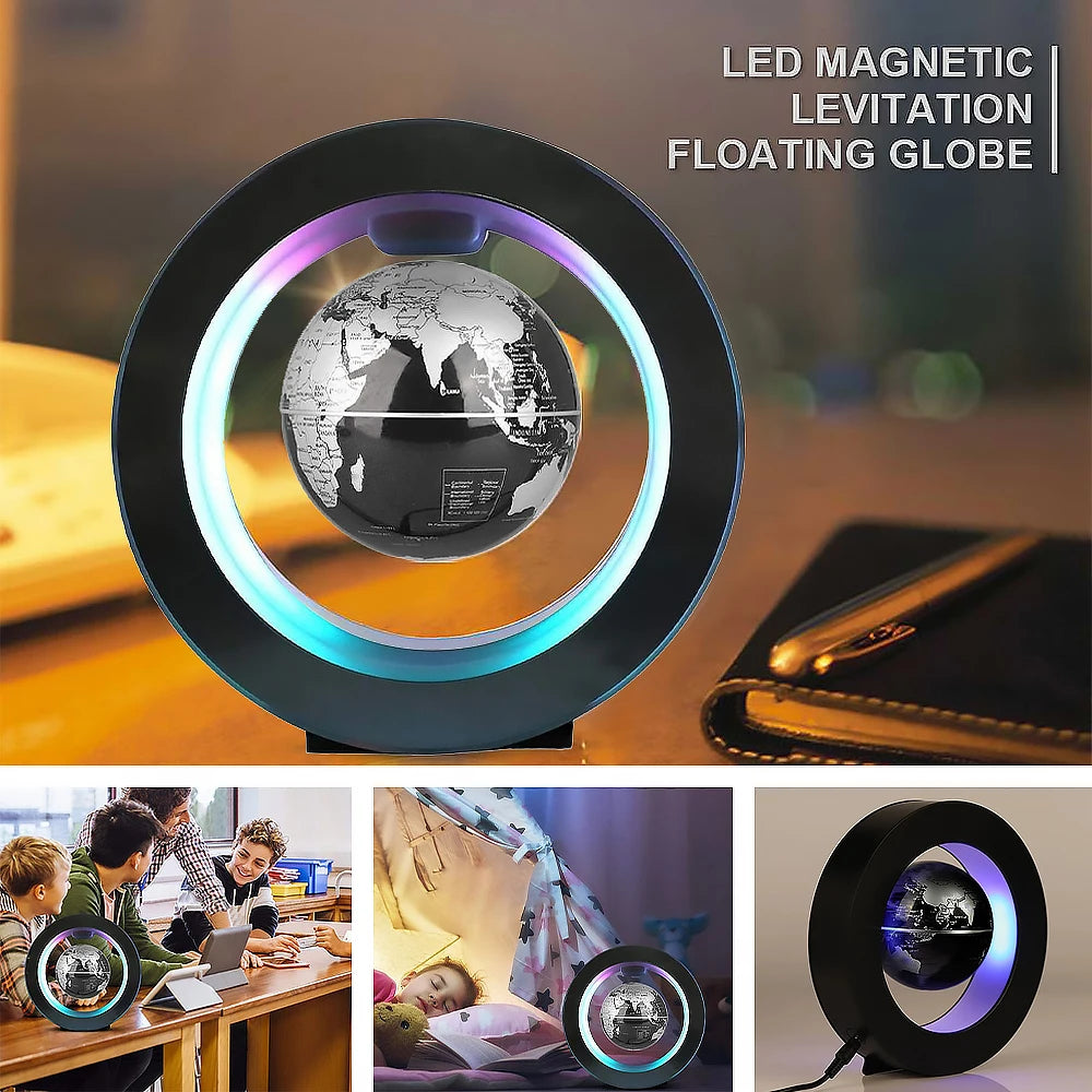 Globo Terráqueo Levitante con Luz LED Multicolor – Decoración Magnética Giratoria