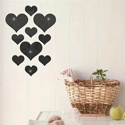 Set Pegatinas de Pared Corazones 3D Efecto Espejo