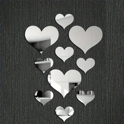 Set Pegatinas de Pared Corazones 3D Efecto Espejo