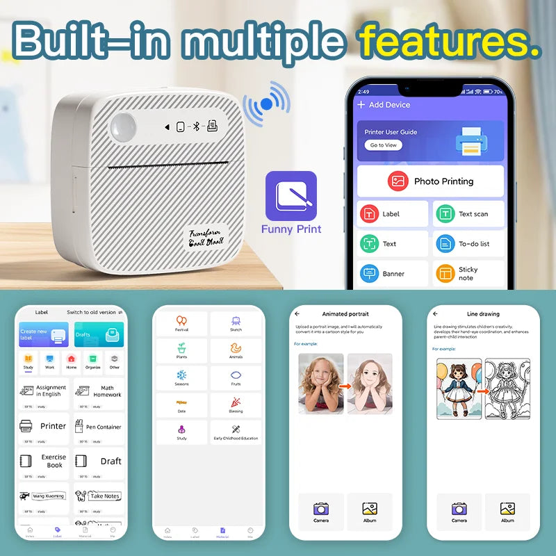 Impresora Portátil Bluetooth  Etiquetas y Fotos sin Tinta