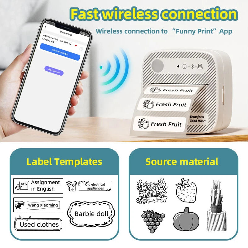Impresora Portátil Bluetooth  Etiquetas y Fotos sin Tinta